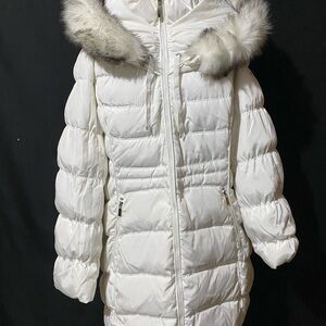 Laundry By Shelli Segal White Puffer Jacket with Faux Fur Hood